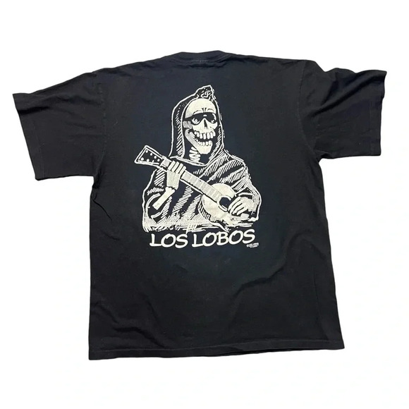 Vintage 90s Los Lobos Crew Band Tour Single Stitch Tee Black Size Large - Picture 1 of 7